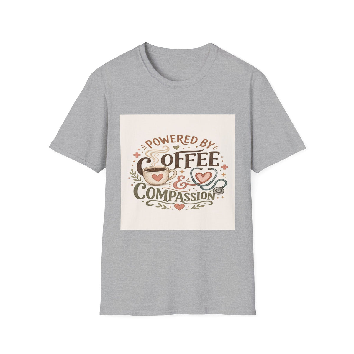 Cozy T-shirt Design Featuring Hand-Lettered Coffee and Compassion- Graphic Tees