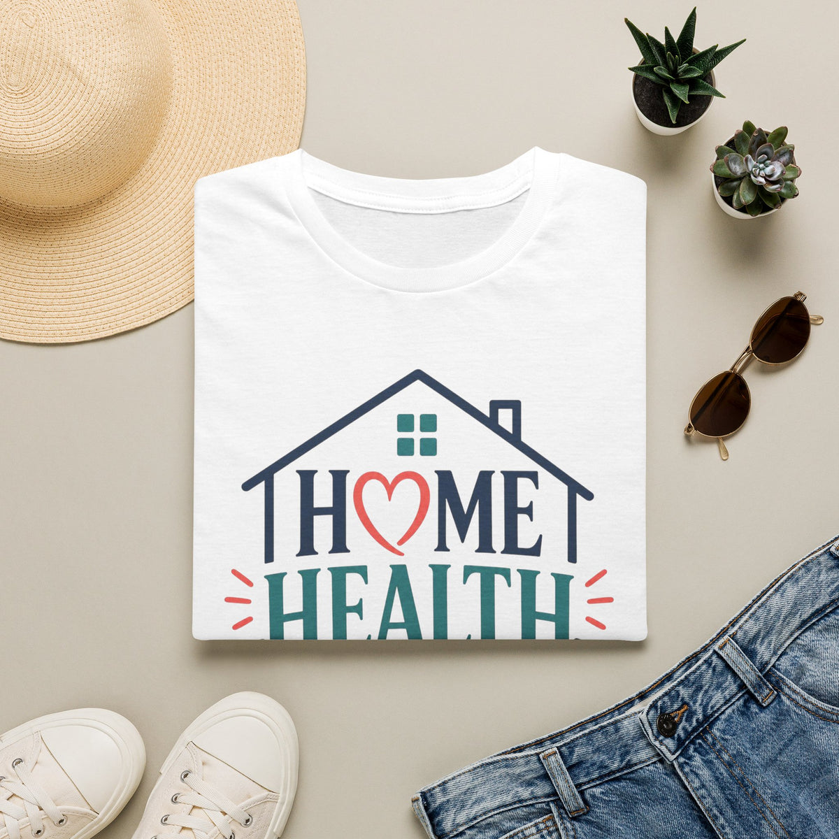 Home Health Nurse T Shirt Design With Heart And Stethoscope