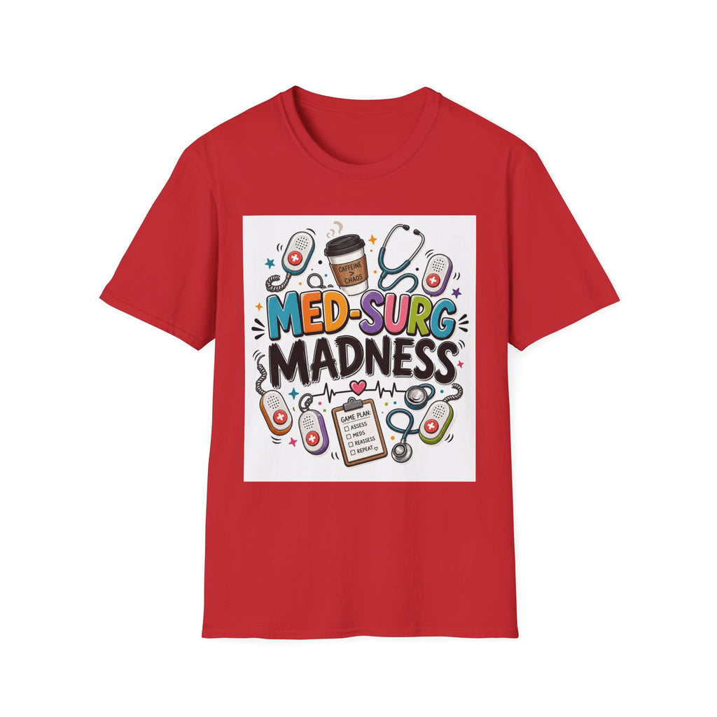 Vibrant T Shirt Design Featuring MED SURG MADNESS Phrase (1)
