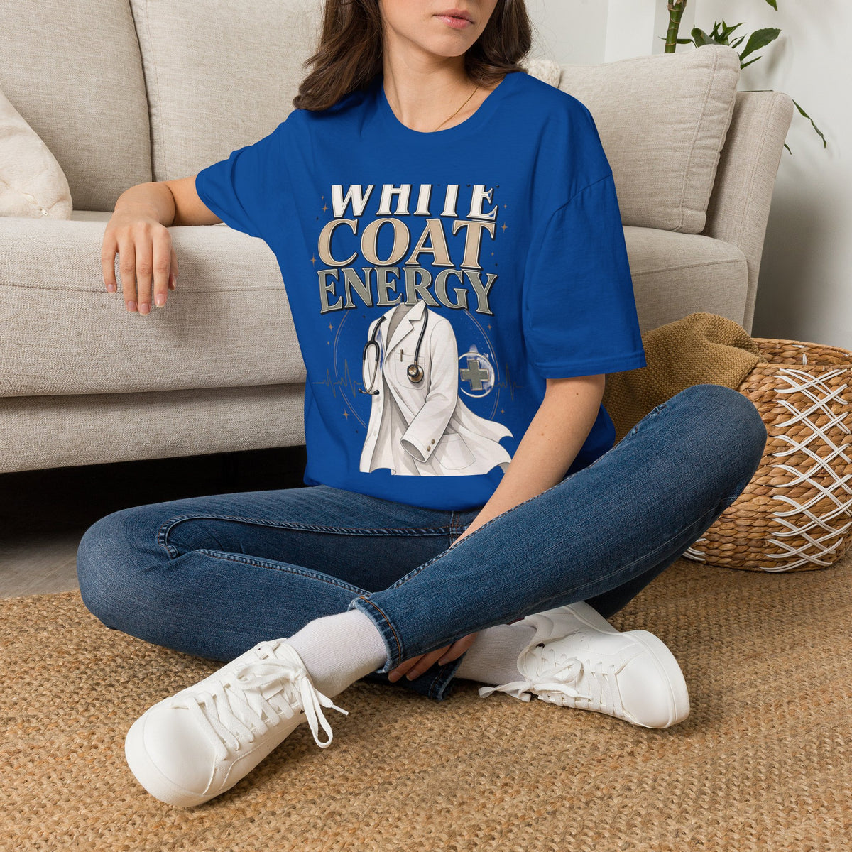 Elegant T Shirt Design Featuring White Coat Energy Typography