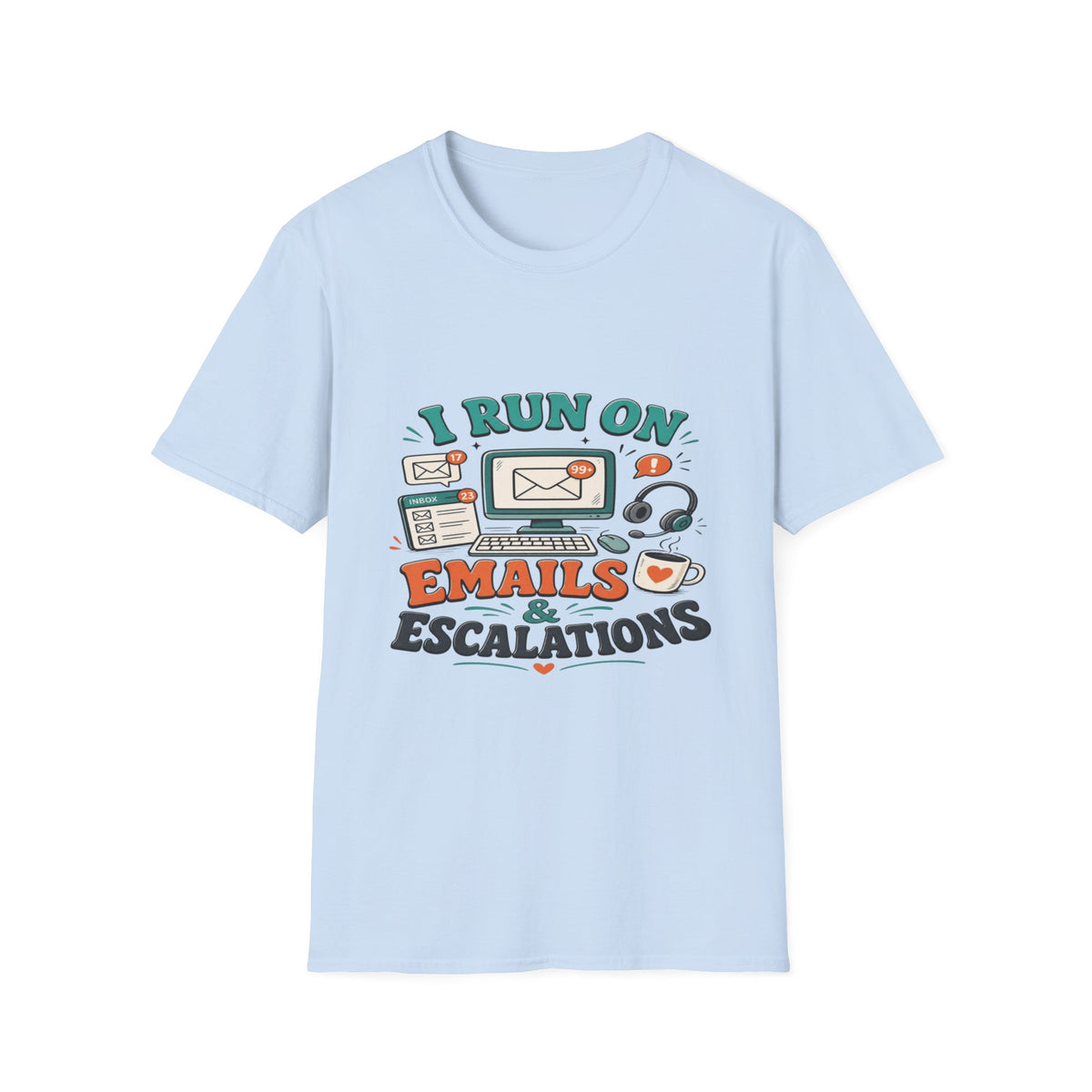 Bold T-Shirt Design With Playful Email And Coffee Illustrations- Graphic Tees