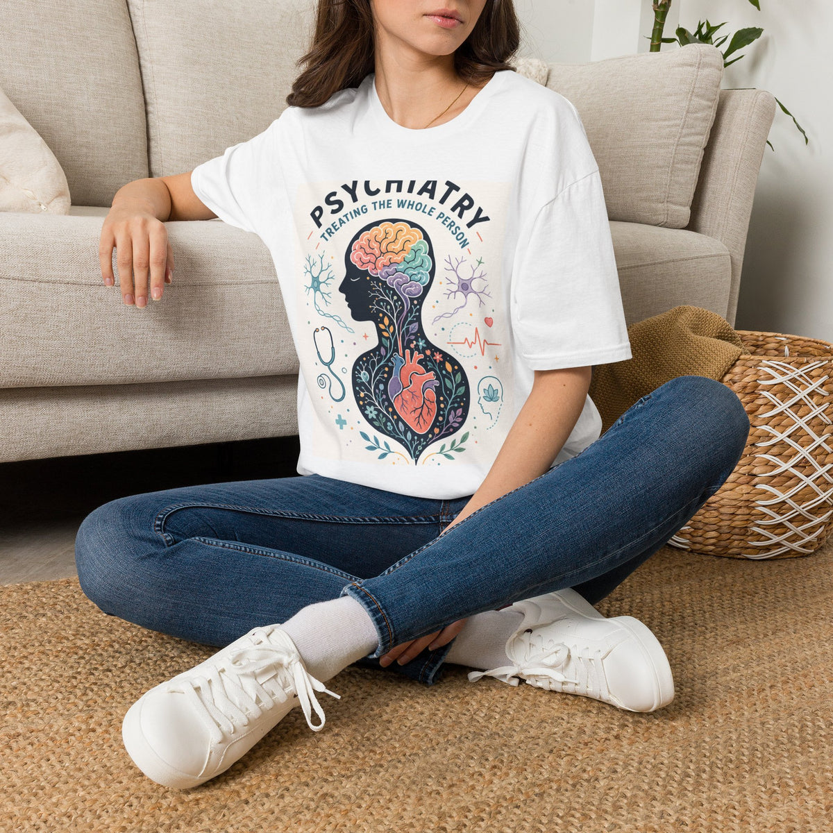 Colorful Brain And Heart In Human Silhouette With Text