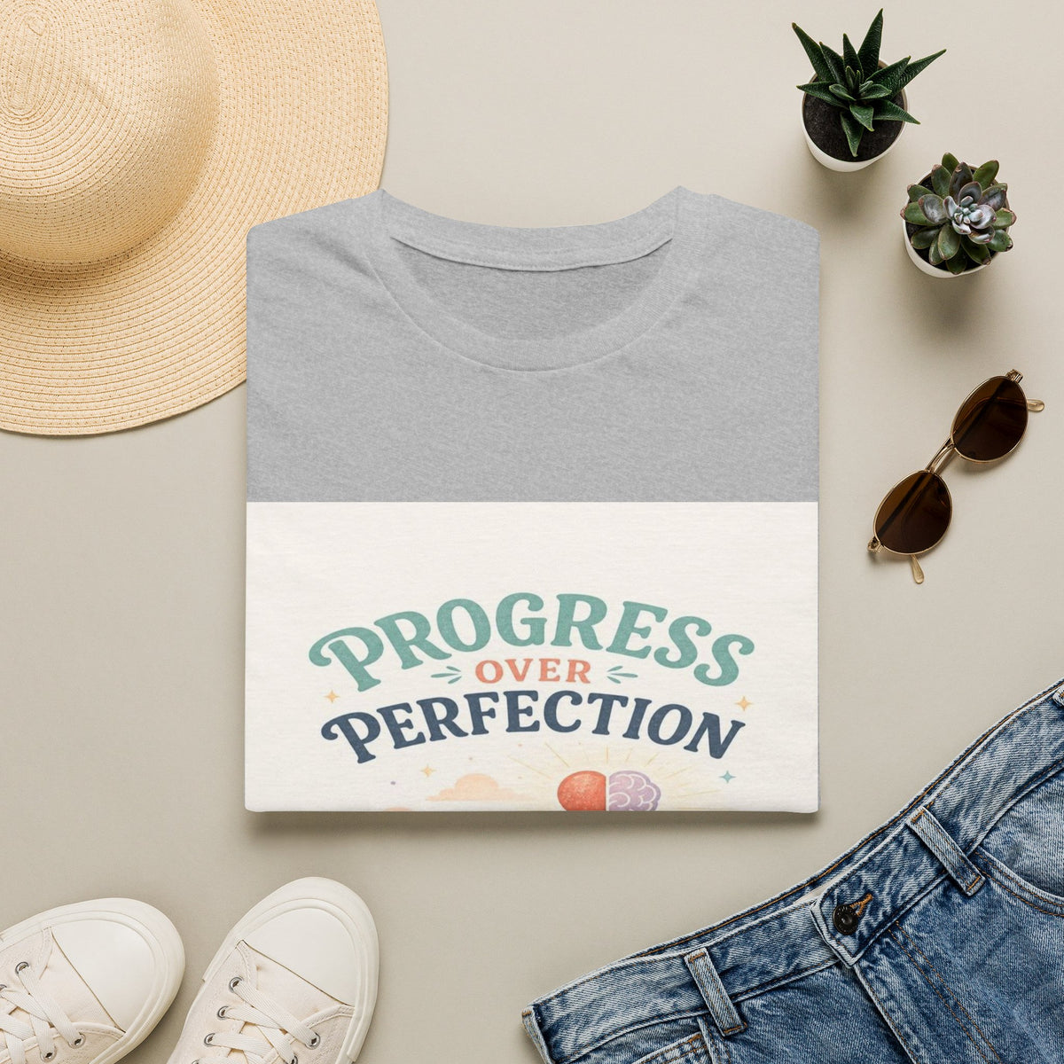 Bold T-Shirt Design Featuring Progress Over Perfection Phrase- Graphic Tees