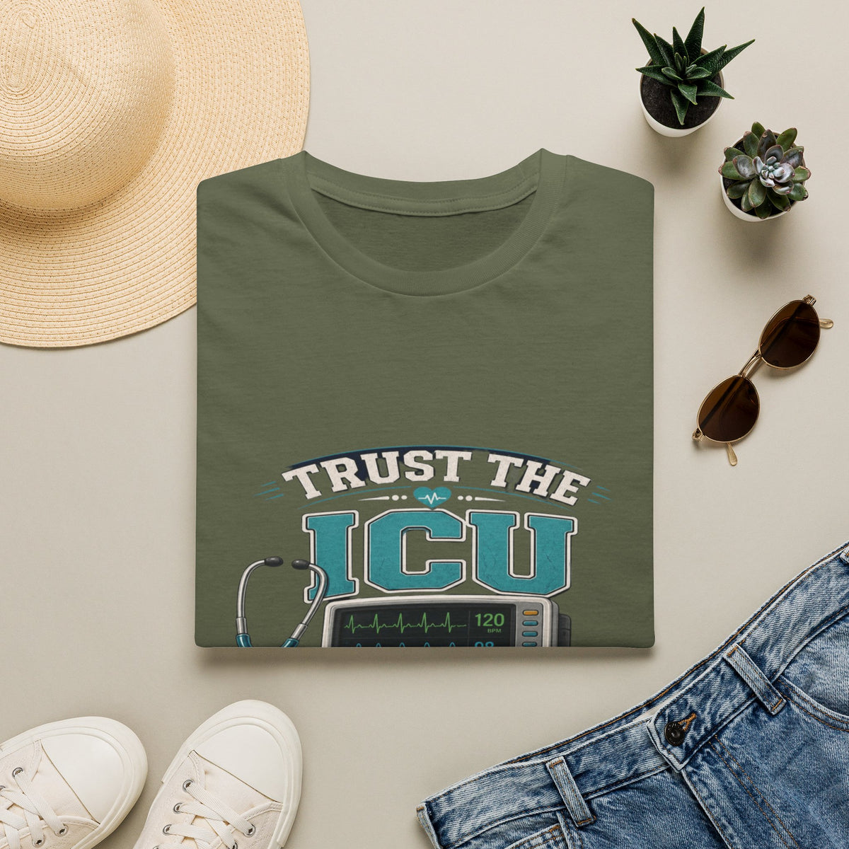 Bold T-Shirt Design Featuring Trust The ICU Nurse Phrase- Graphic Tees