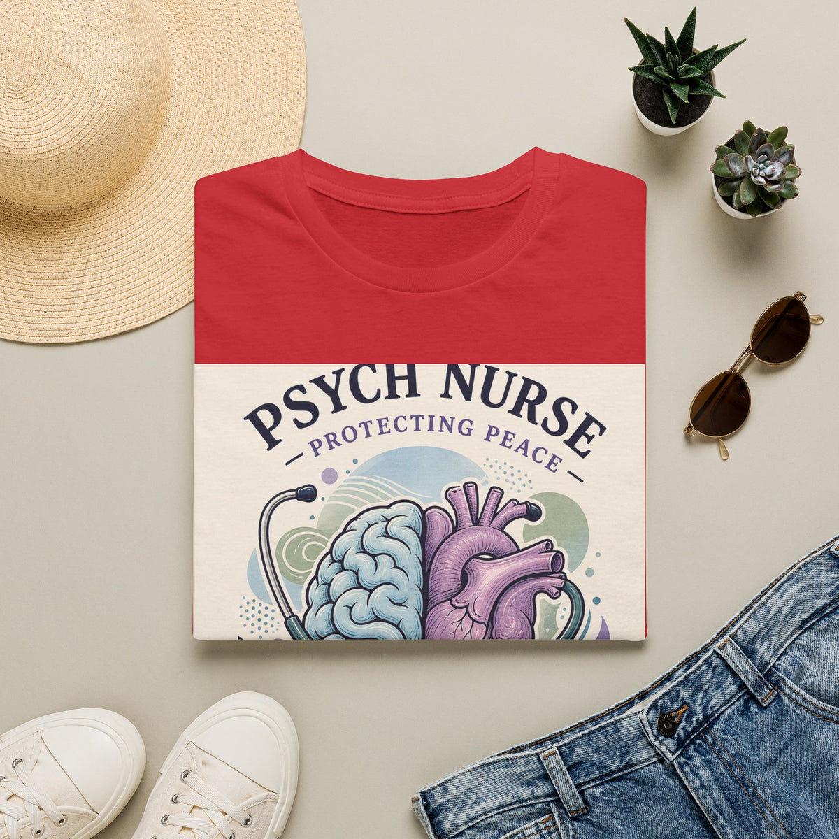 Stylized Brain And Heart Illustration With Stethoscope Art