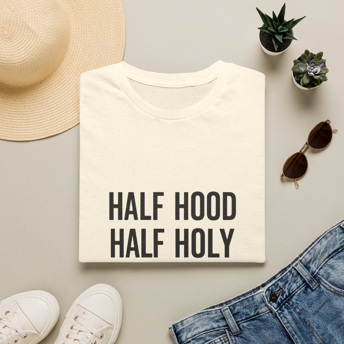 Half Hood Half Holy T-Shirt — Funny Faith & Attitude Graphic Tee