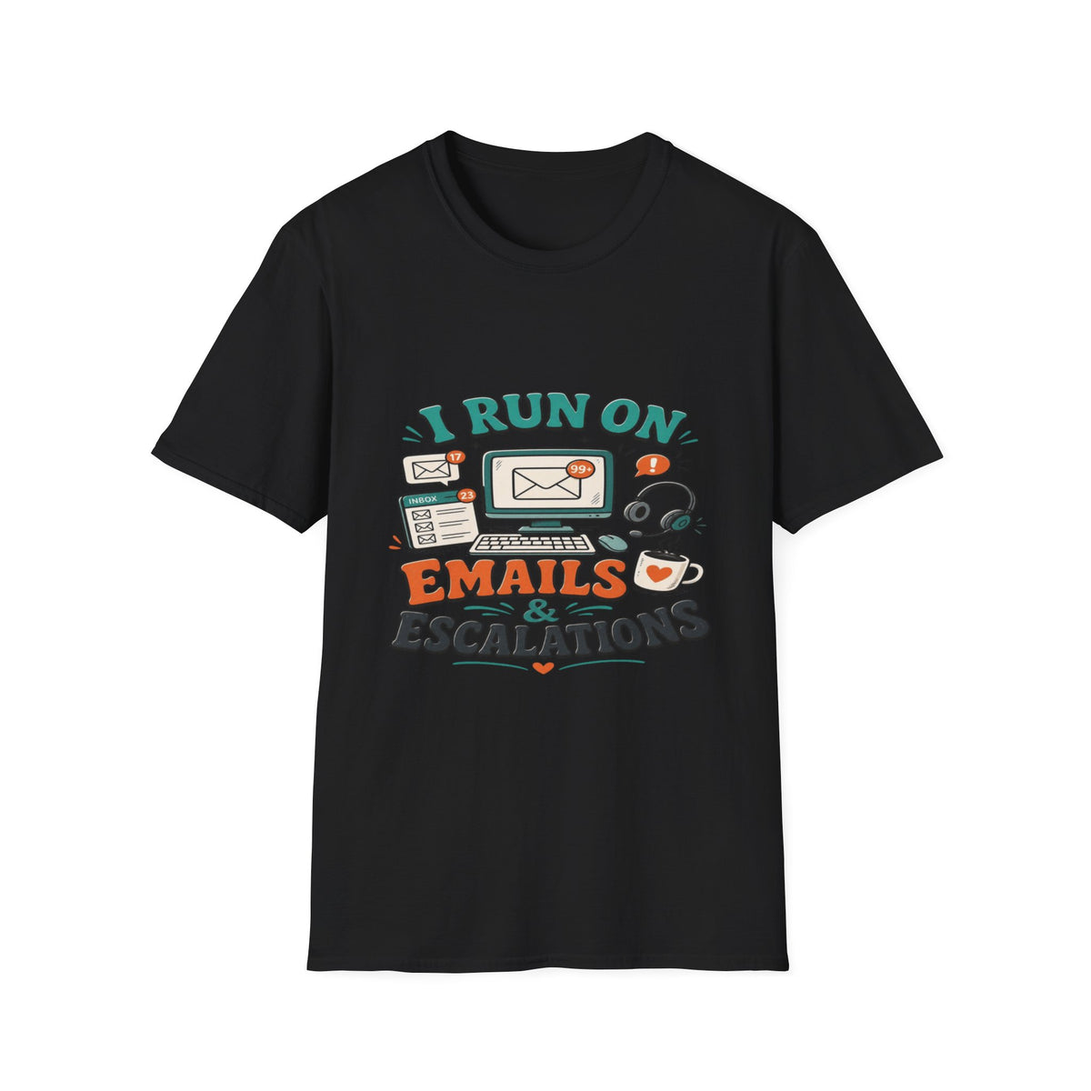 Bold T-Shirt Design With Playful Email And Coffee Illustrations- Graphic Tees