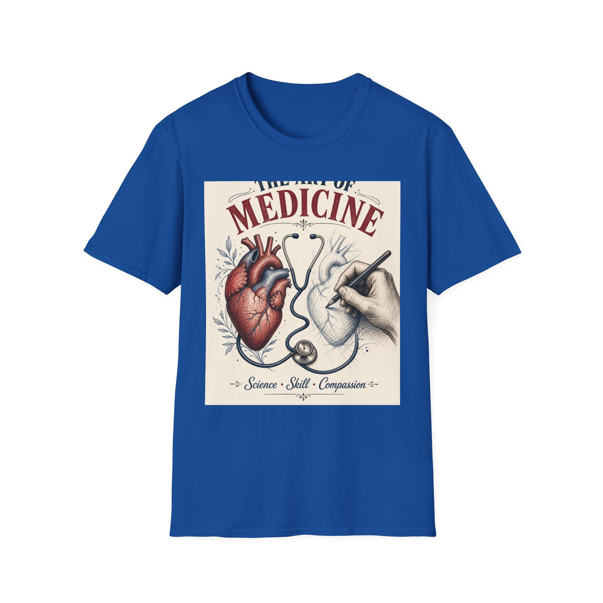 T Shirt Design Featuring Anatomical Heart And Sketching Hand