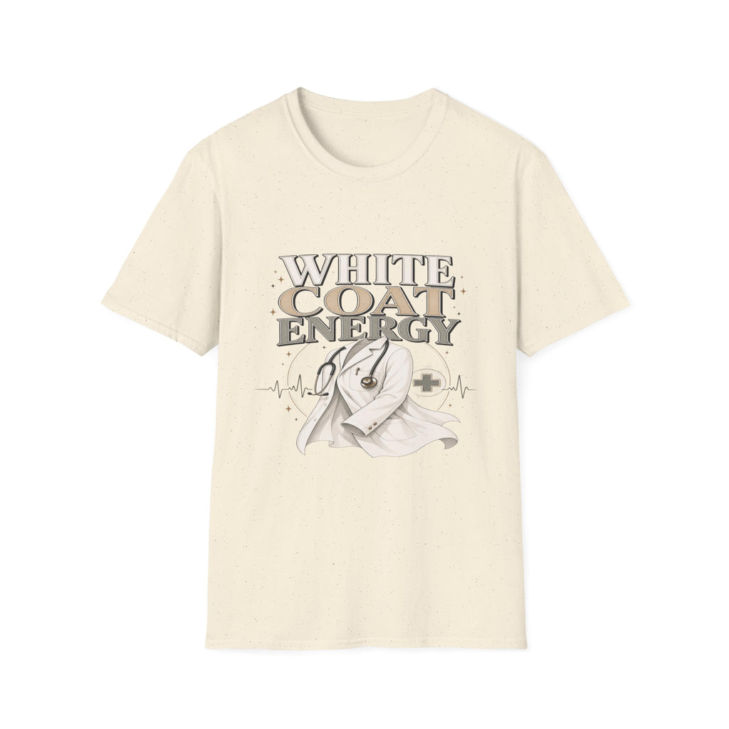 Elegant T-shirt Design Featuring White Coat Energy Typography- Graphic Tees