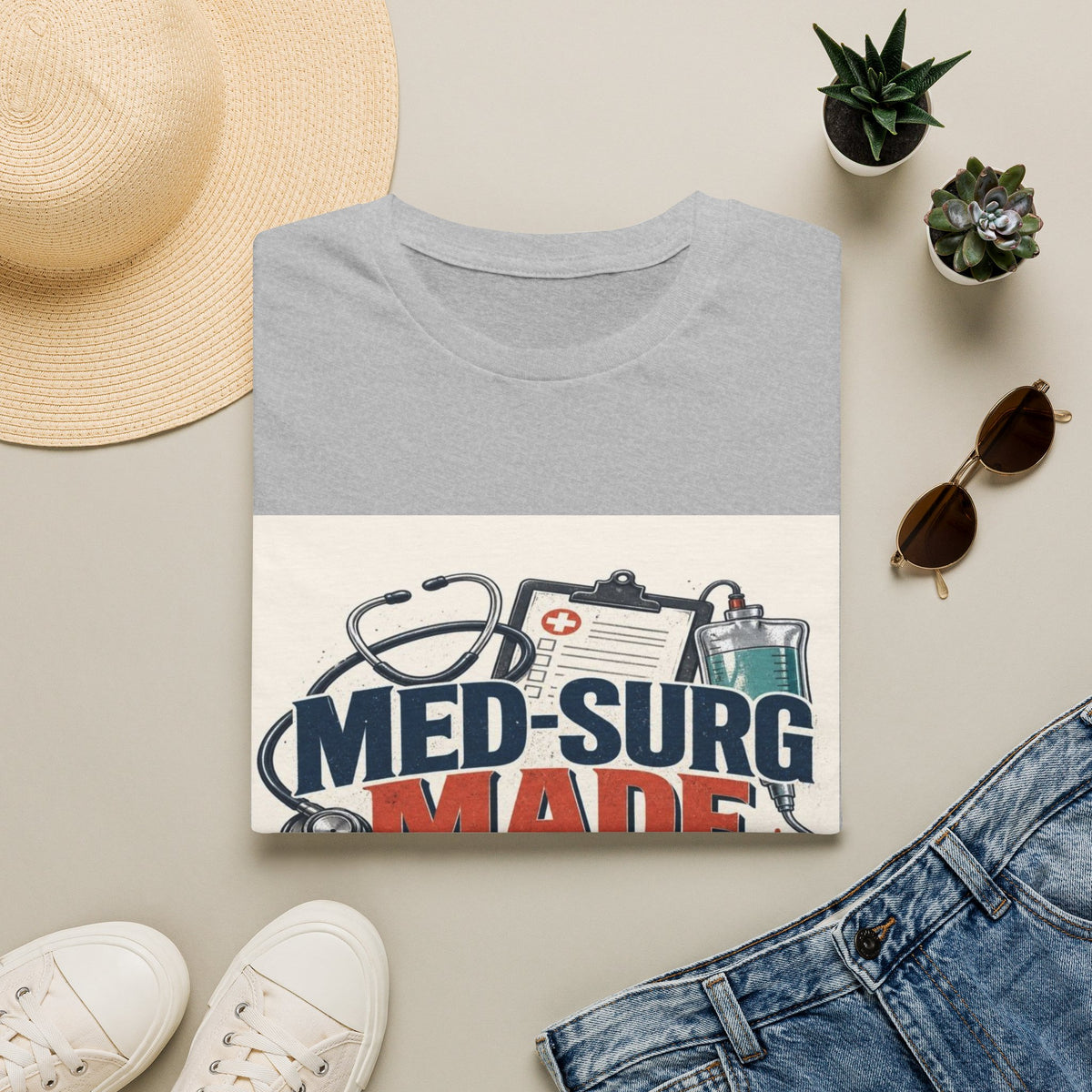 Bold Typography Design Celebrating Med-Surg Strength With Healthcare Icons- Graphic Tees