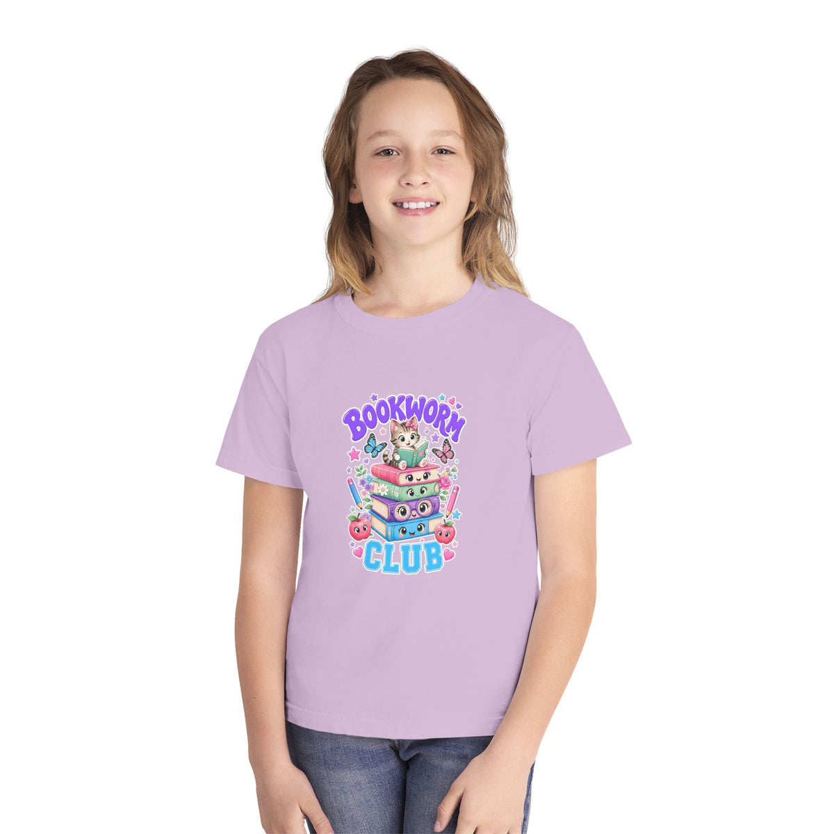 Youth Tee — Cute "Bookworm Club" Stack Graphic