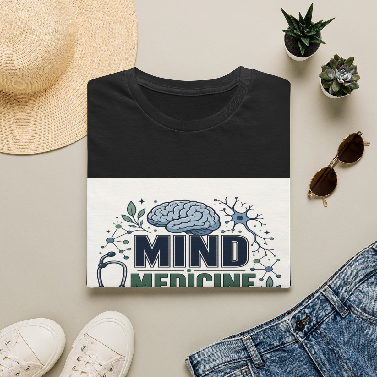 Illustration of Stacked Words Mind Medicine Healing with Medical Icons- Graphic Tees