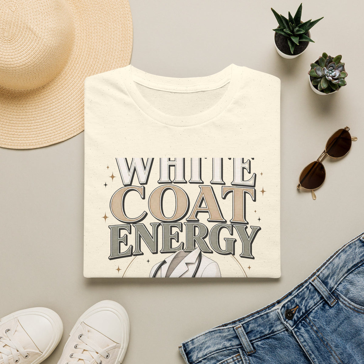 Elegant T Shirt Design Featuring White Coat Energy Typography