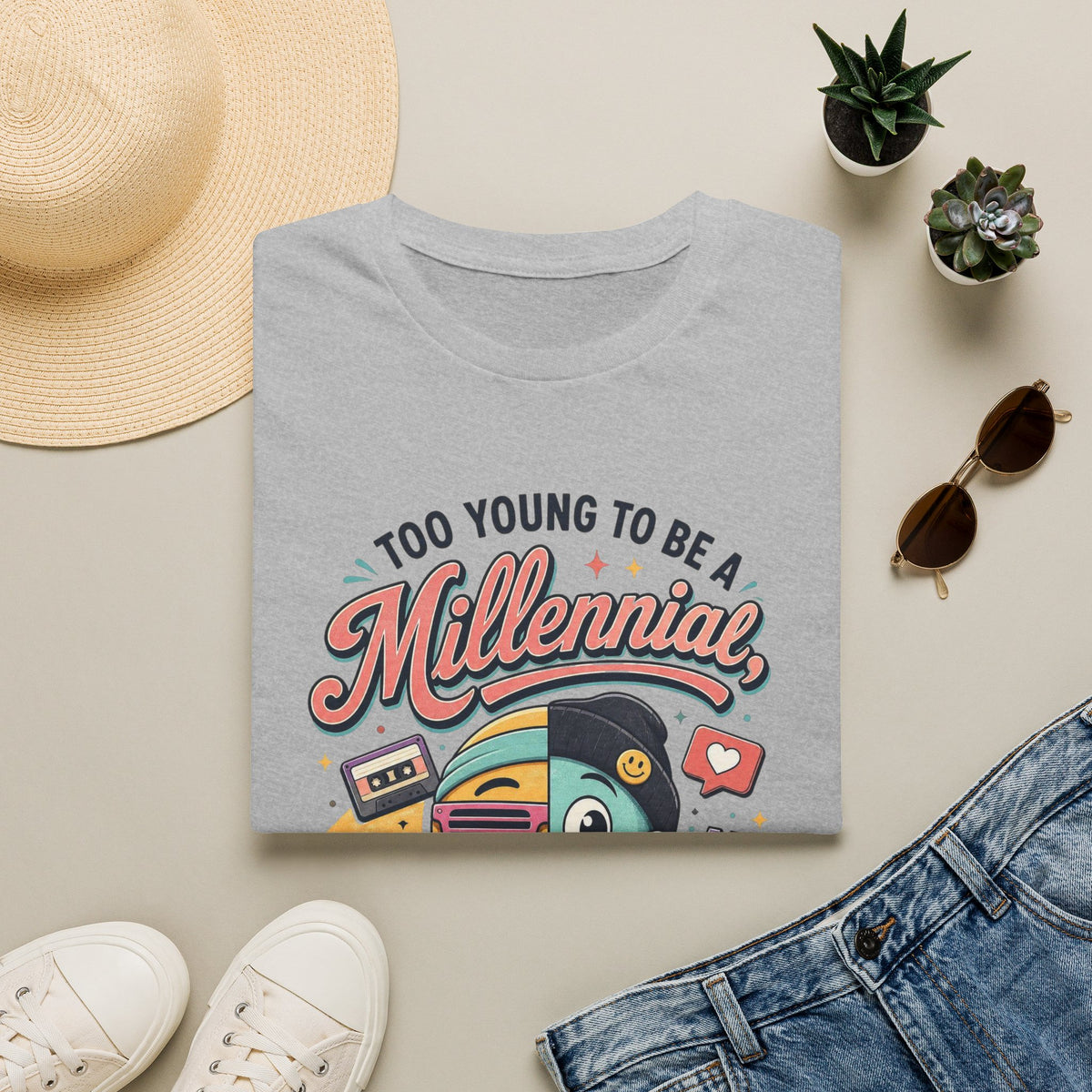 Millennial vs Gen Z Retro Graphic T‑Shirt — "Too Young to Be a Millennial, Too Old to Be a Gen Z"