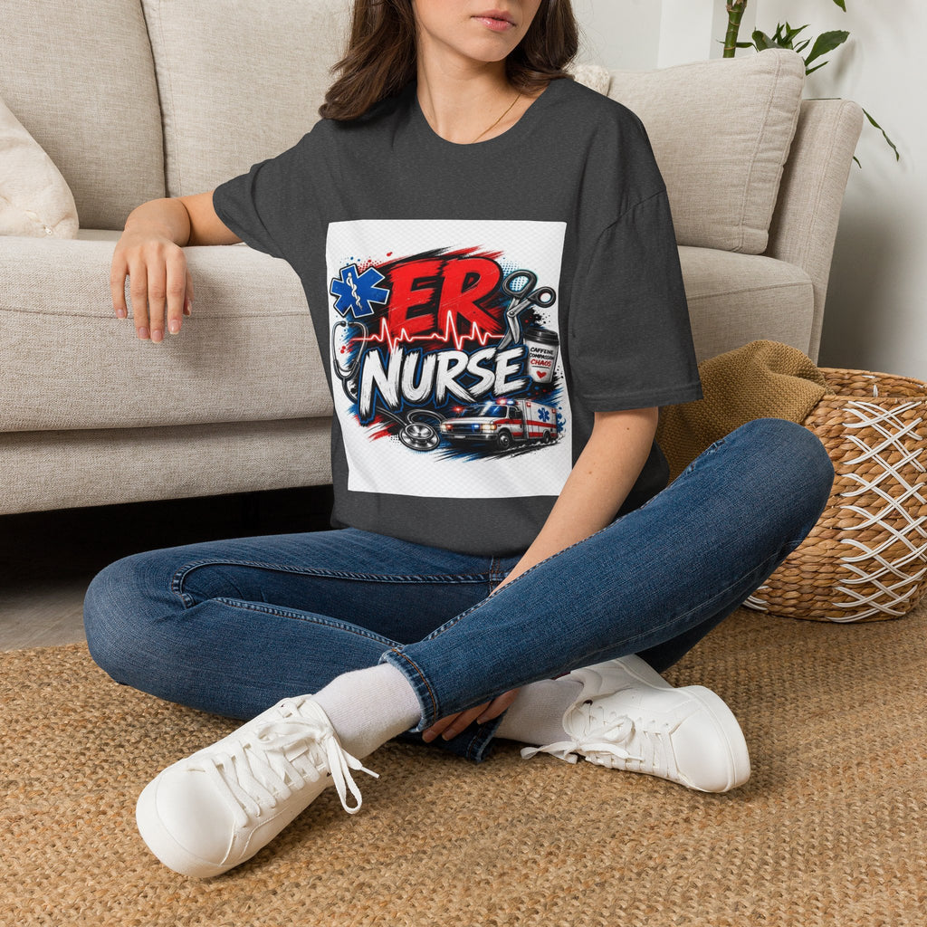Bold Streetwear T-Shirt Design Featuring ER Nurse Typography- Graphic Tees