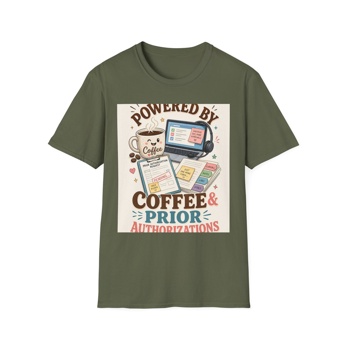 Whimsical T Shirt Design Featuring Coffee And Prior Authorizations (1)
