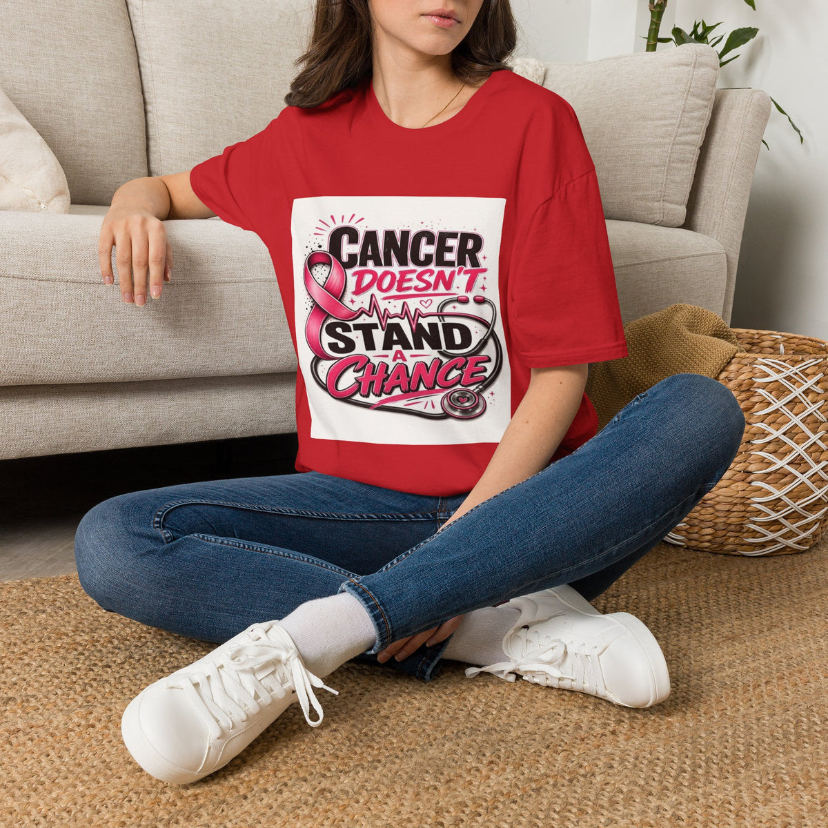 Bold Oncology Nurse Design Featuring Empowering Phrase With Awareness Ribbon- Graphic Tees