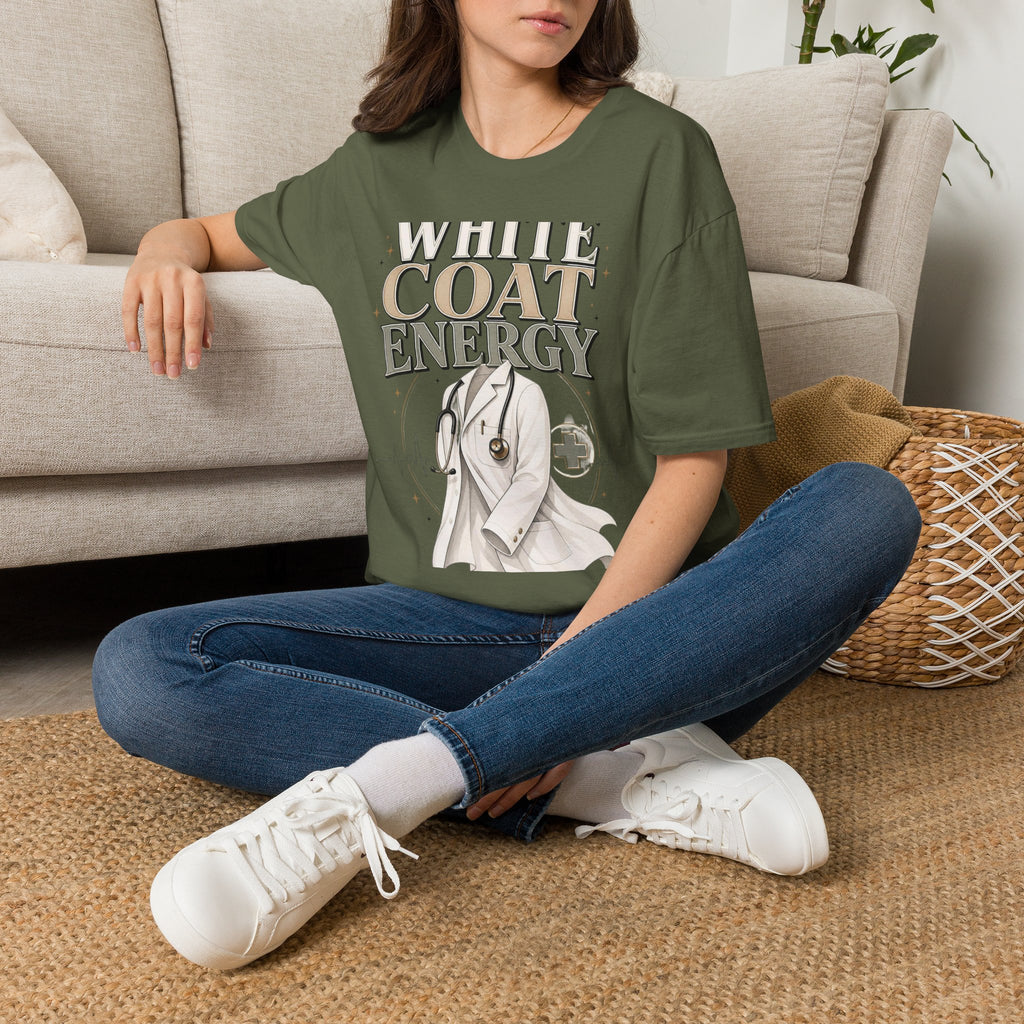Elegant T Shirt Design Featuring White Coat Energy Typography