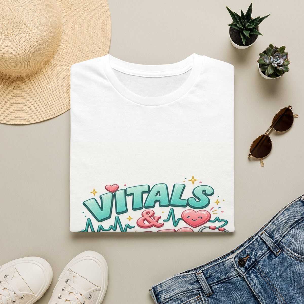 Trendy Healthcare T-Shirt Design Featuring Vitals And Vibes (1)- Graphic Tees