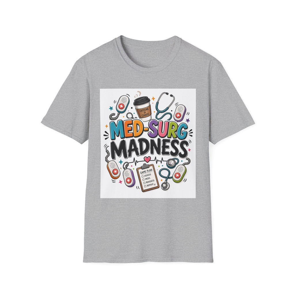 Vibrant T Shirt Design Featuring MED SURG MADNESS Phrase (1)