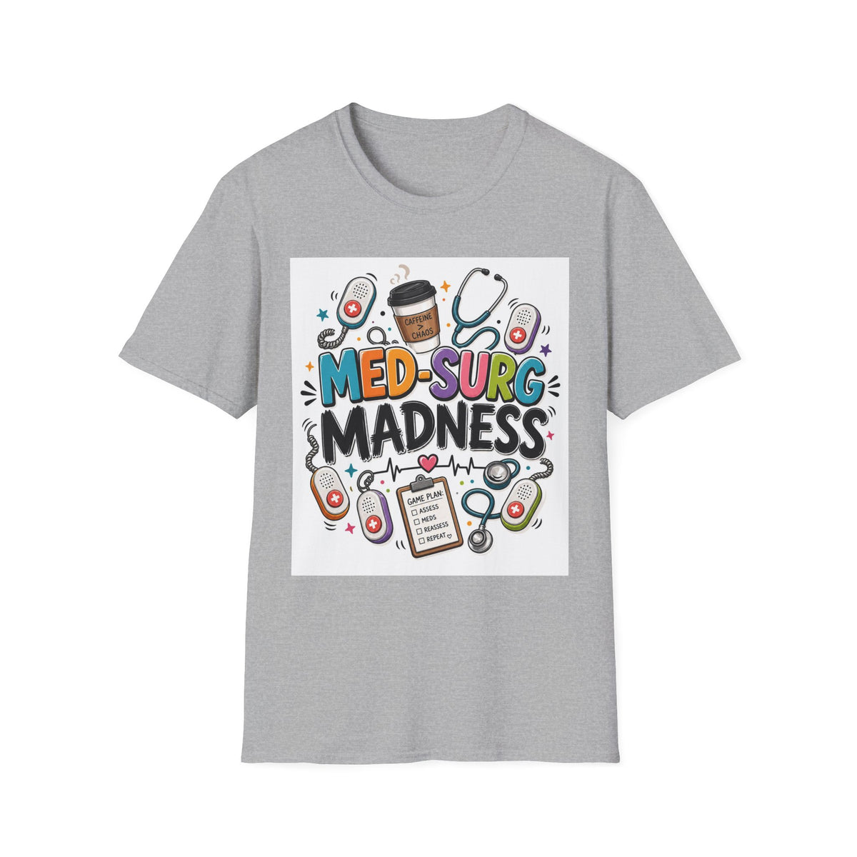 Vibrant T Shirt Design Featuring MED SURG MADNESS Phrase (1)