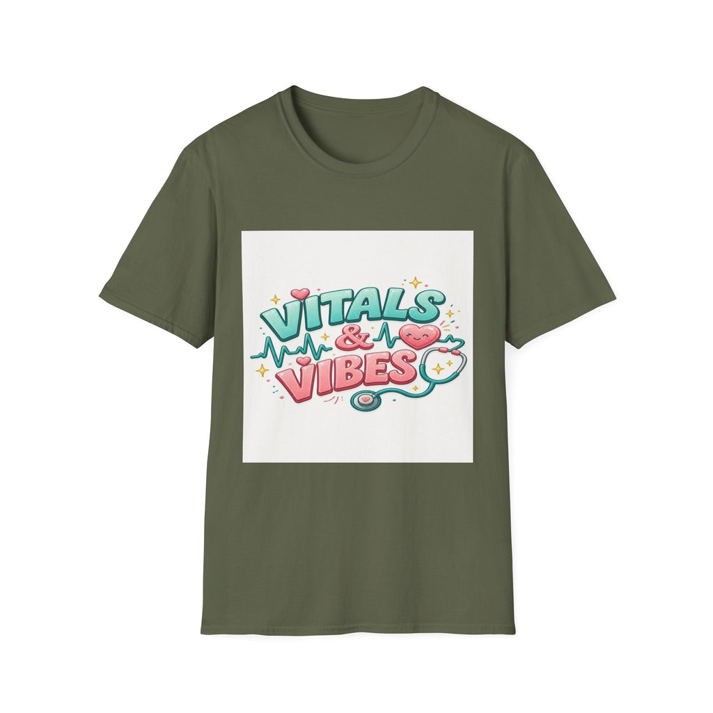 Trendy Healthcare T-Shirt Design Featuring Vitals And Vibes (1)- Graphic Tees