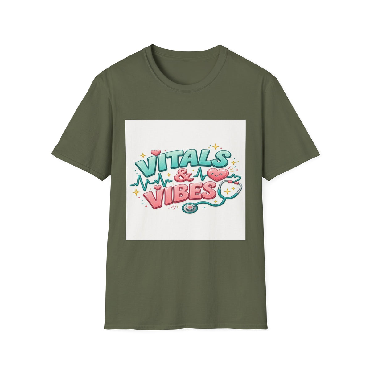 Trendy Healthcare T-Shirt Design Featuring Vitals And Vibes (1)- Graphic Tees