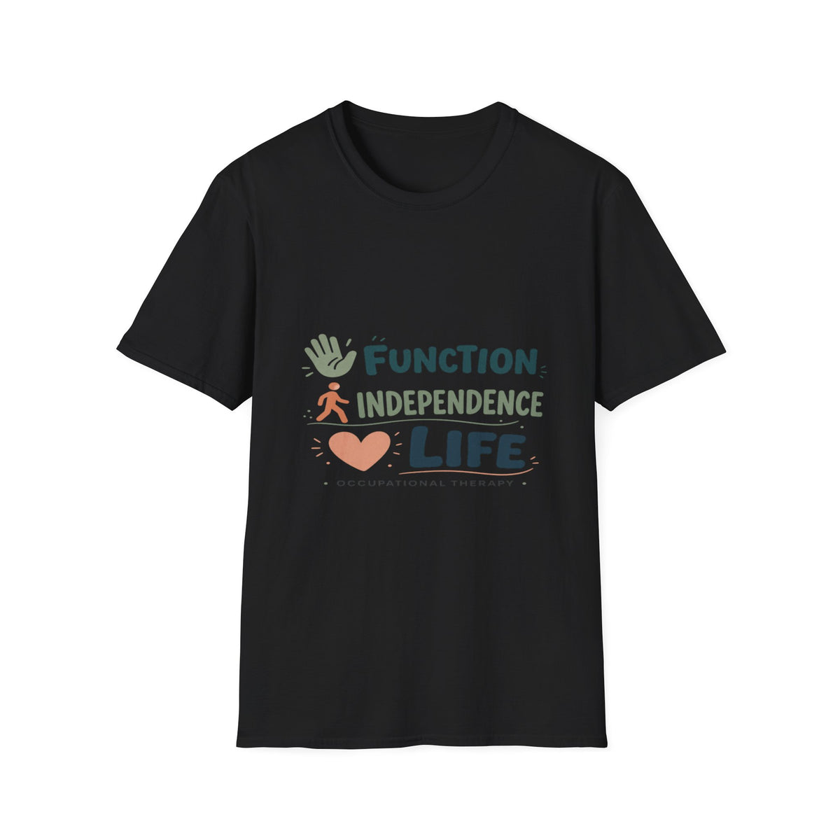 Playful Typography Featuring Function Independence Life With Icons- Graphic Tees