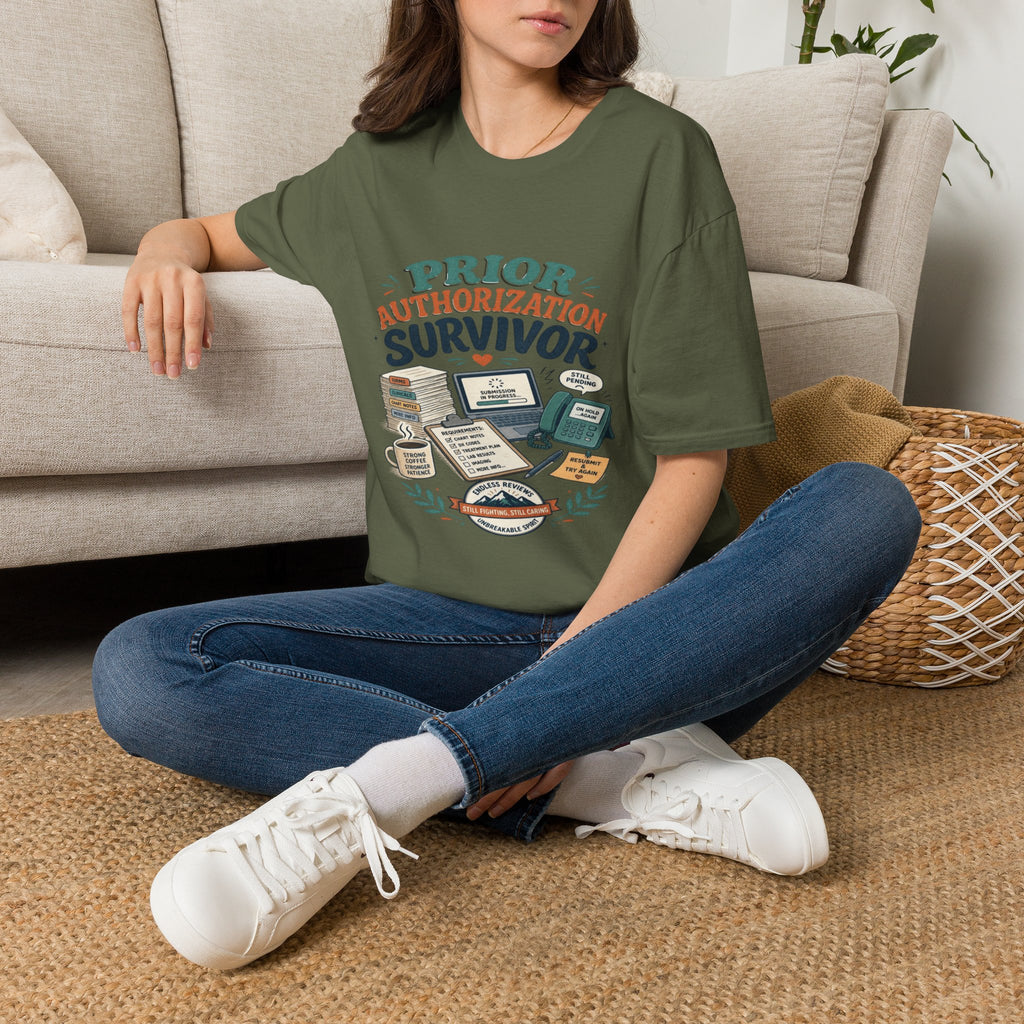 Bold T-Shirt Design Showcasing _PRIOR AUTHORIZATION SURVIVOR_- Graphic Tees