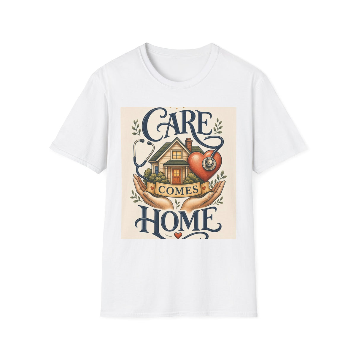 T Shirt Design Featuring Care Comes Home With Warm Illustrations