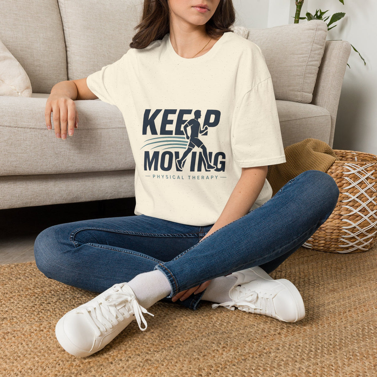 Minimalist T Shirt Design Featuring Keep Moving Statement