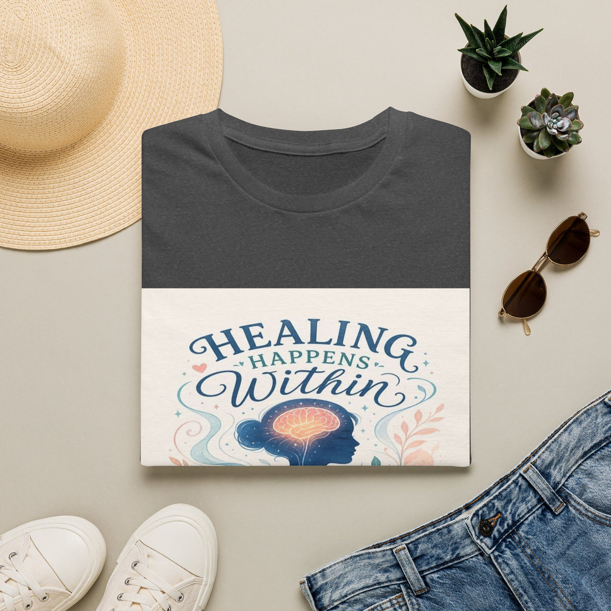 Human Silhouette With Glowing Brain And Heart Design- Graphic Tees