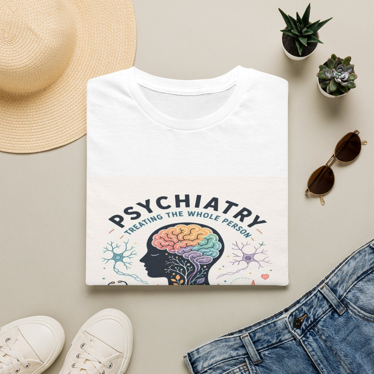 Colorful Brain And Heart In Human Silhouette With Text- Graphic Tees