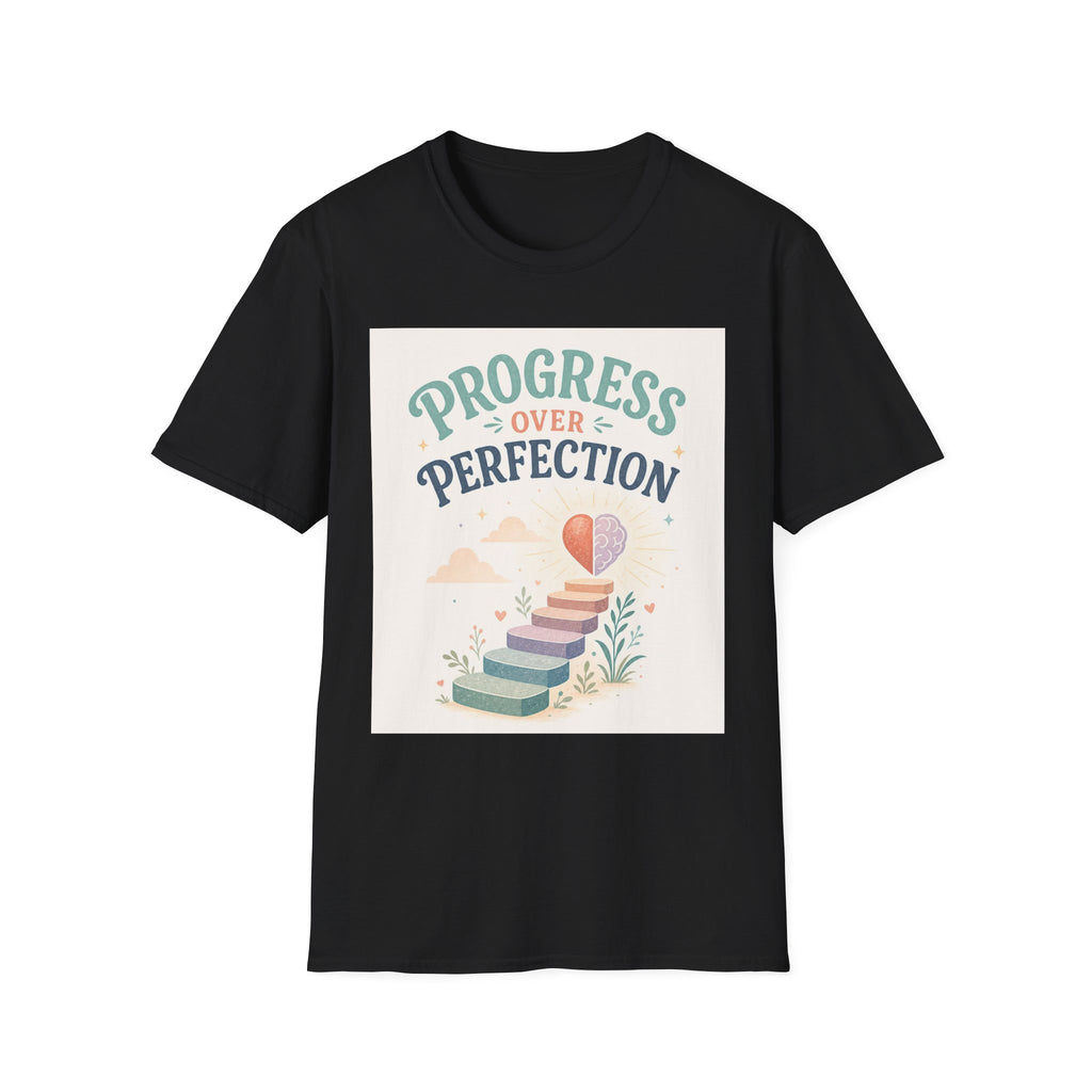 Bold T Shirt Design Featuring Progress Over Perfection Phrase