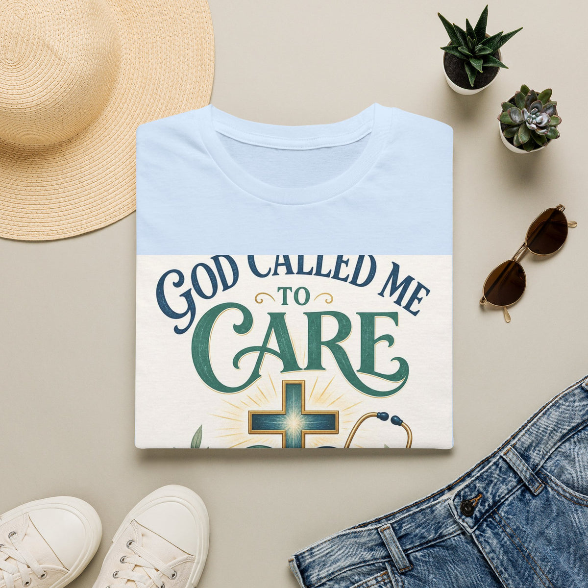 T Shirt Design Featuring Faith Inspired Care Elements