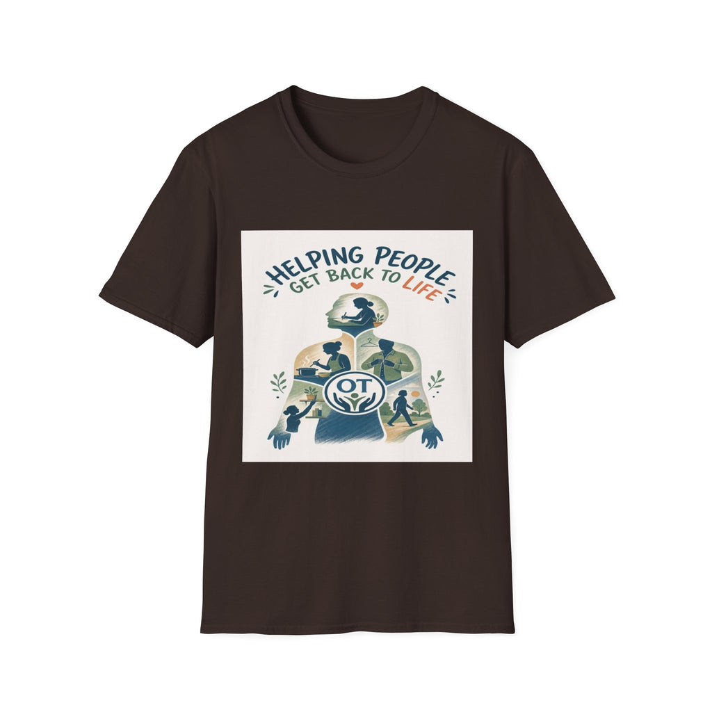 T-shirt Design Featuring Daily Activities Silhouette With OT Symbol- Graphic Tees