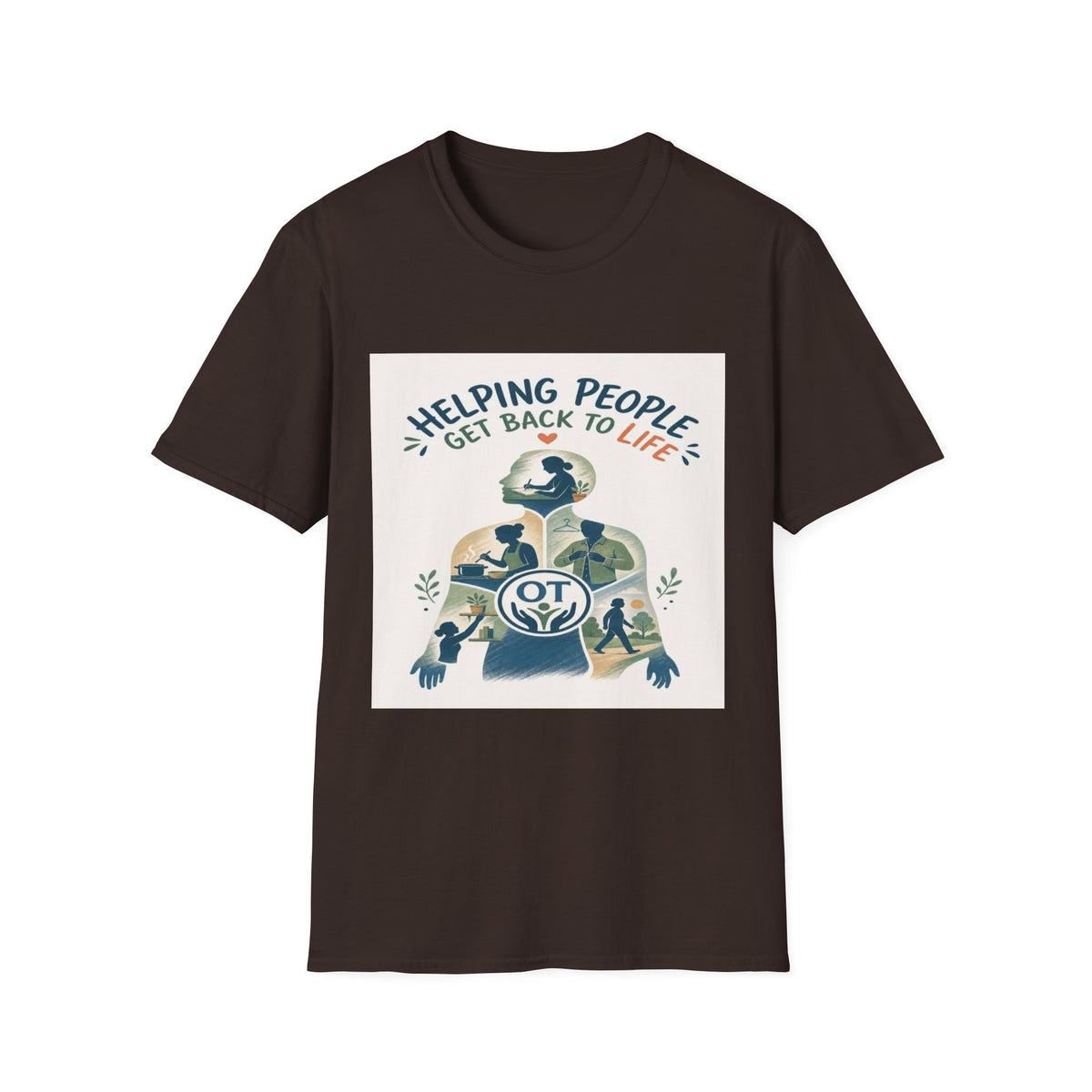 T-shirt Design Featuring Daily Activities Silhouette With OT Symbol- Graphic Tees