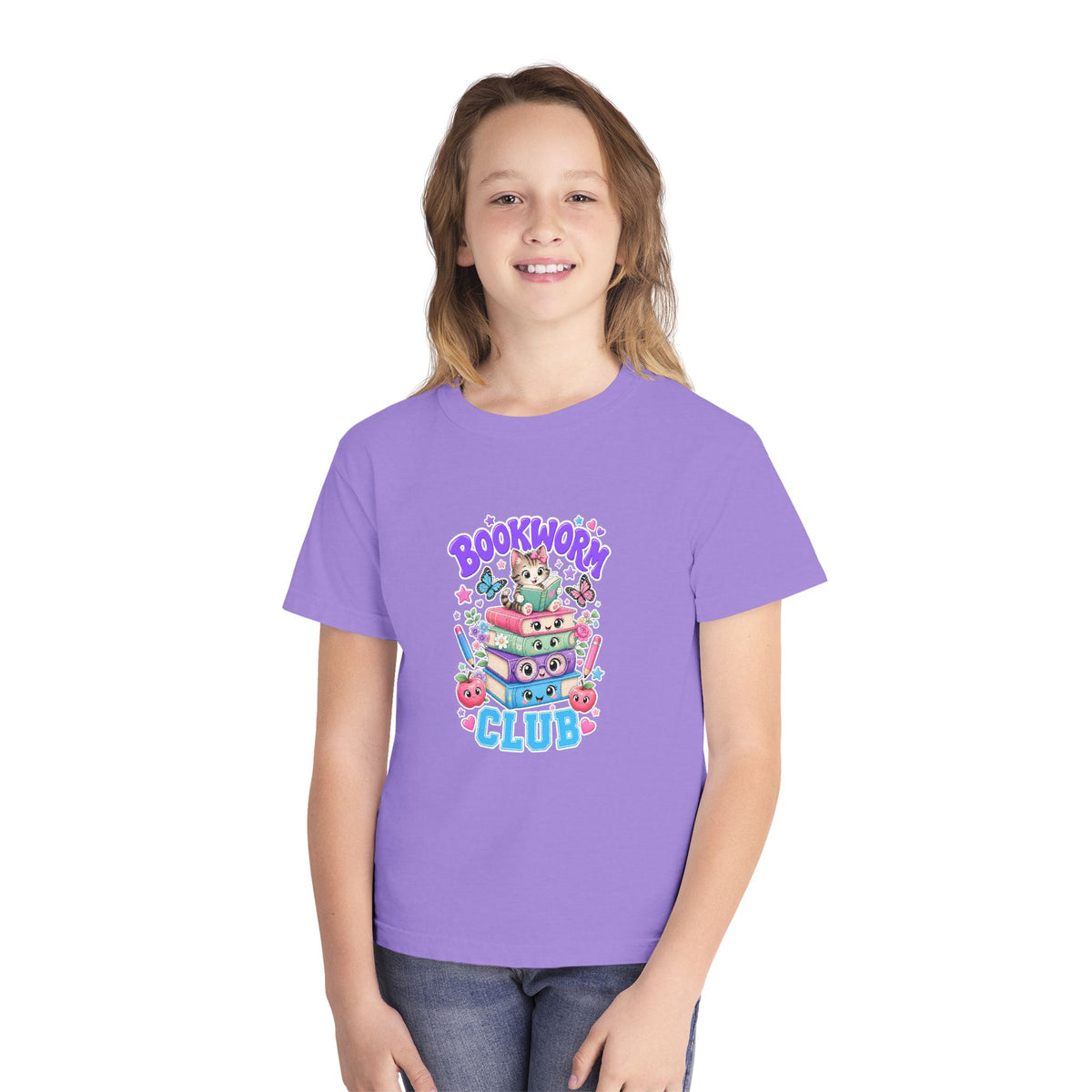 Youth Tee — Cute "Bookworm Club" Stack Graphic