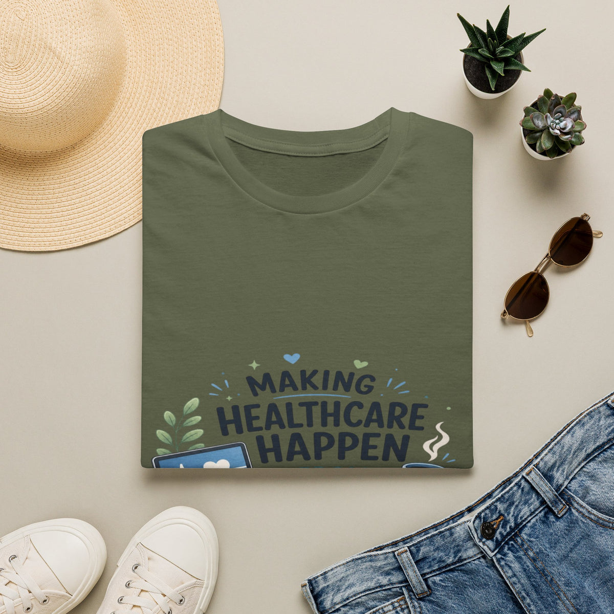 Inspirational T-shirt Design Celebrating Healthcare From Desk- Graphic Tees