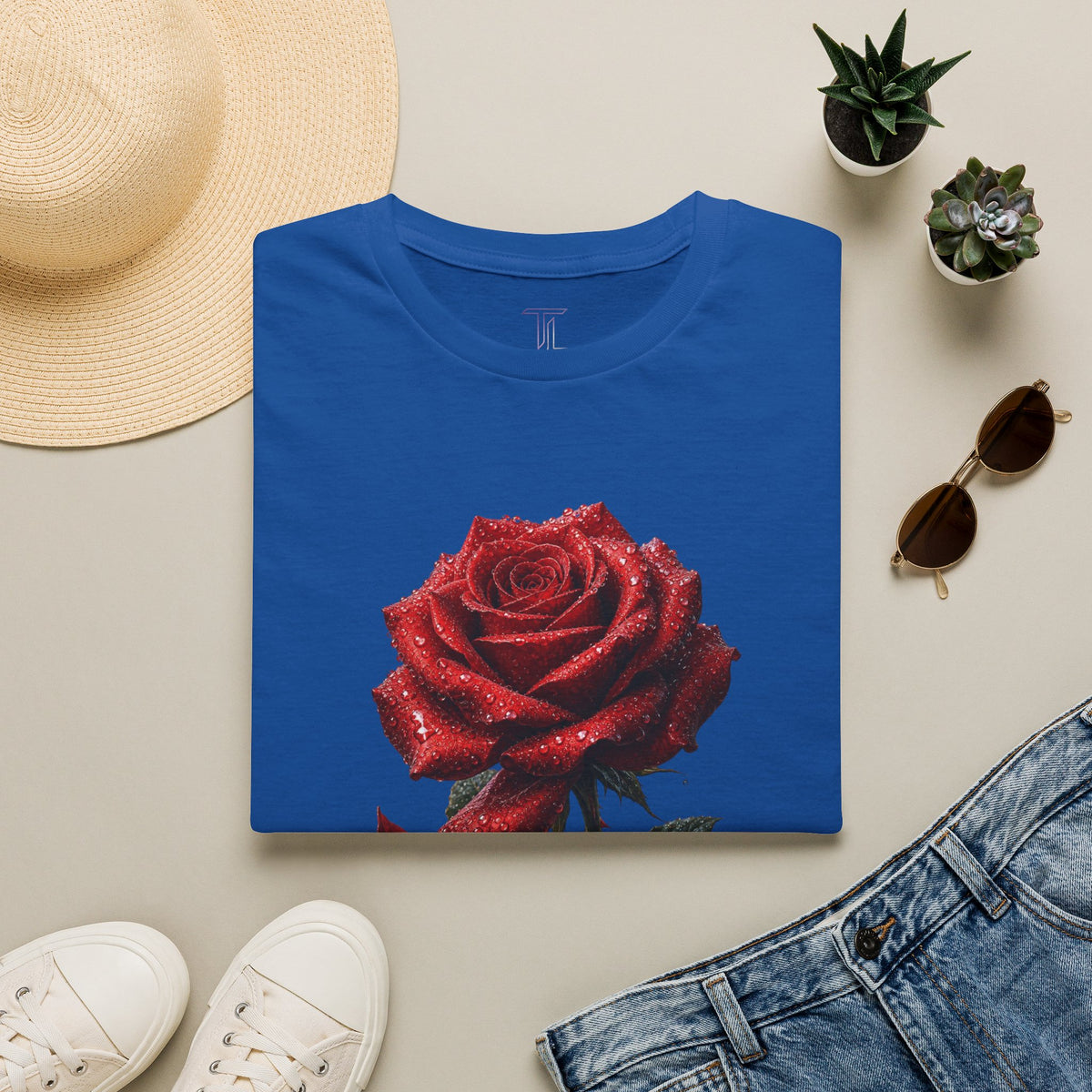 Red Rose Graphic T-Shirt — Falling Petals Floral Tee