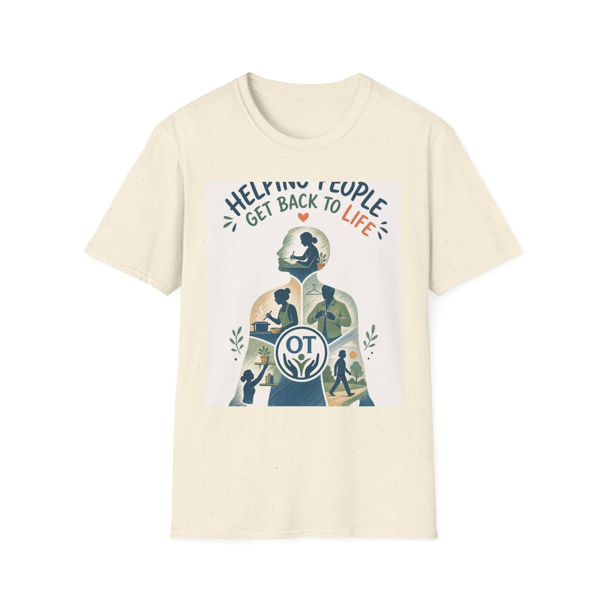 T Shirt Design Featuring Daily Activities Silhouette With OT Symbol