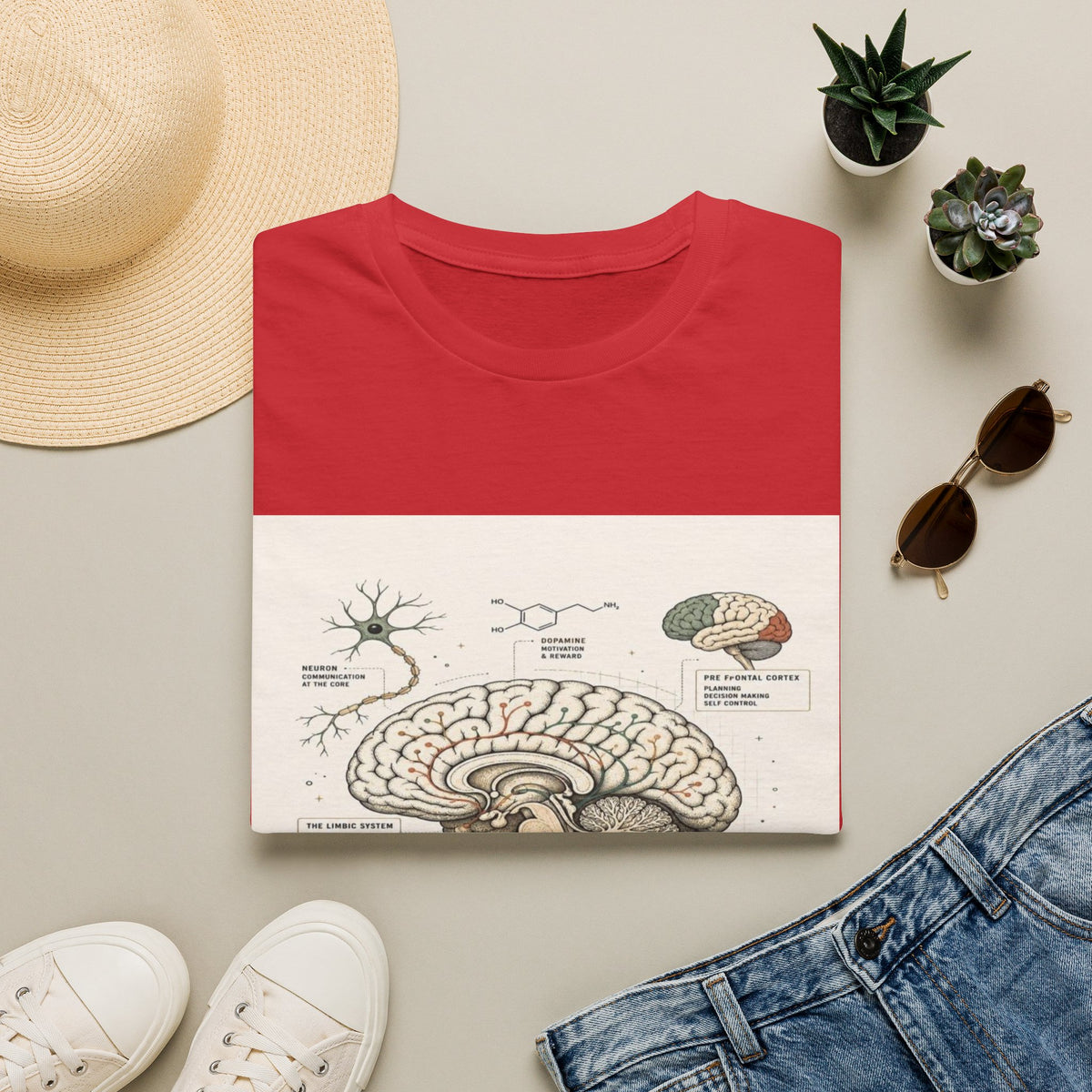 Human Brain Illustration Featuring Neural Pathways And Typography- Graphic Tees