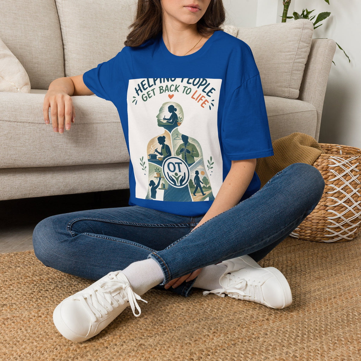 T Shirt Design Featuring Daily Activities Silhouette With OT Symbol