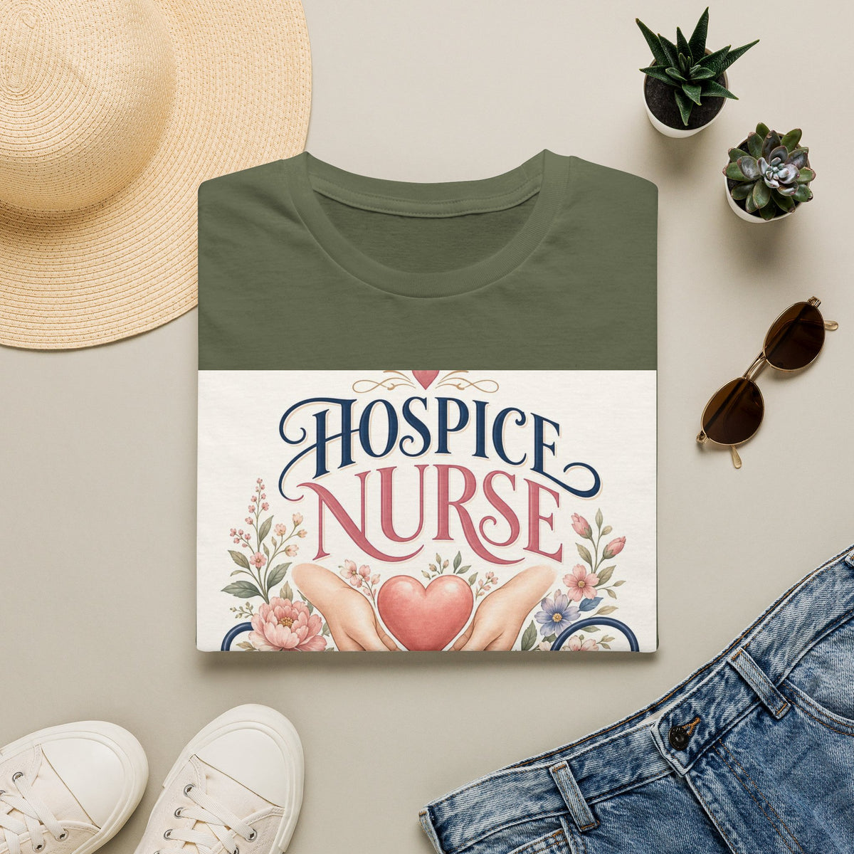 Elegant T Shirt Design Celebrating Hospice Nurses With Compassionate Imagery