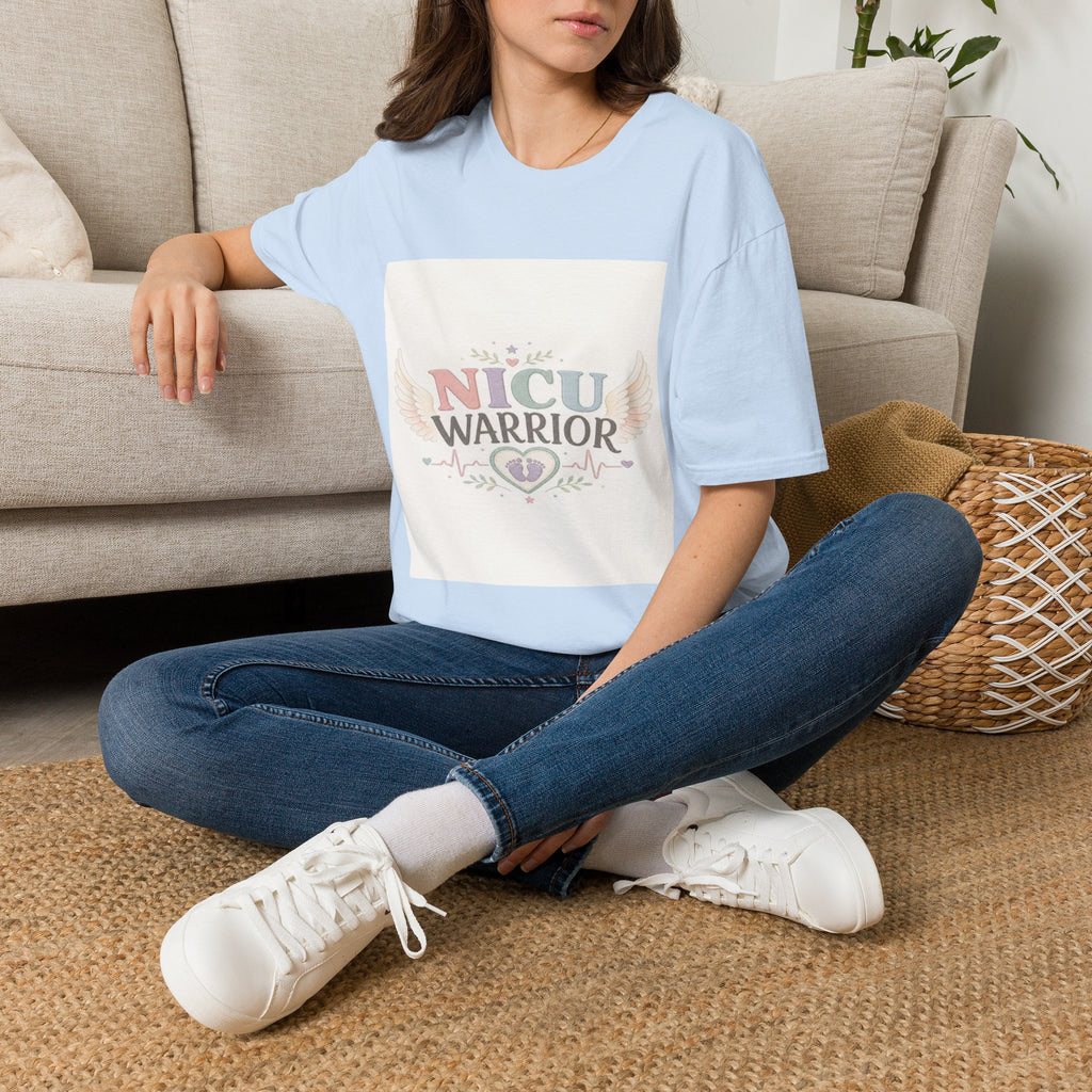 NICU Warrior Design With Baby Footprint And Angel Wings- Graphic Tees