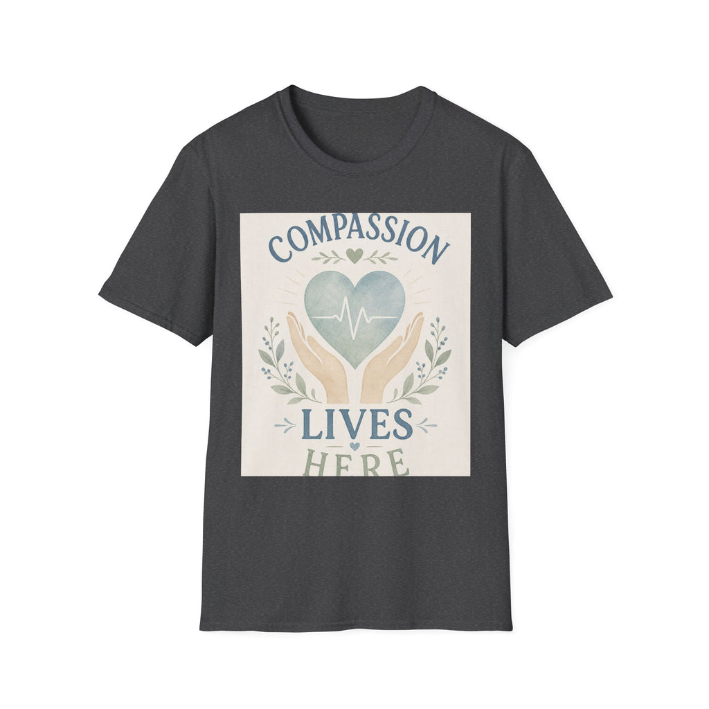 T Shirt Design Featuring Compassion Lives Here With Heart And Hands