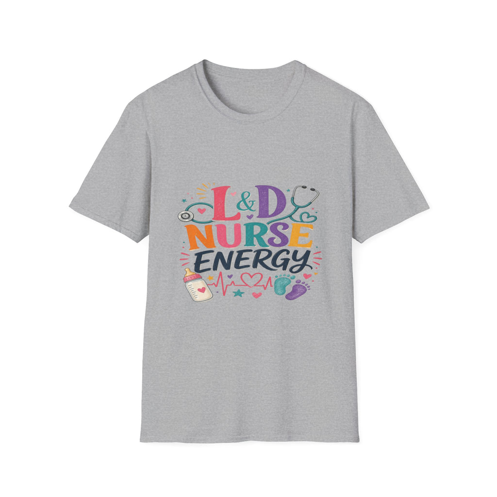 L&D Nurse Energy Trendy T-Shirt Design with Vibrant Elements- Graphic Tees