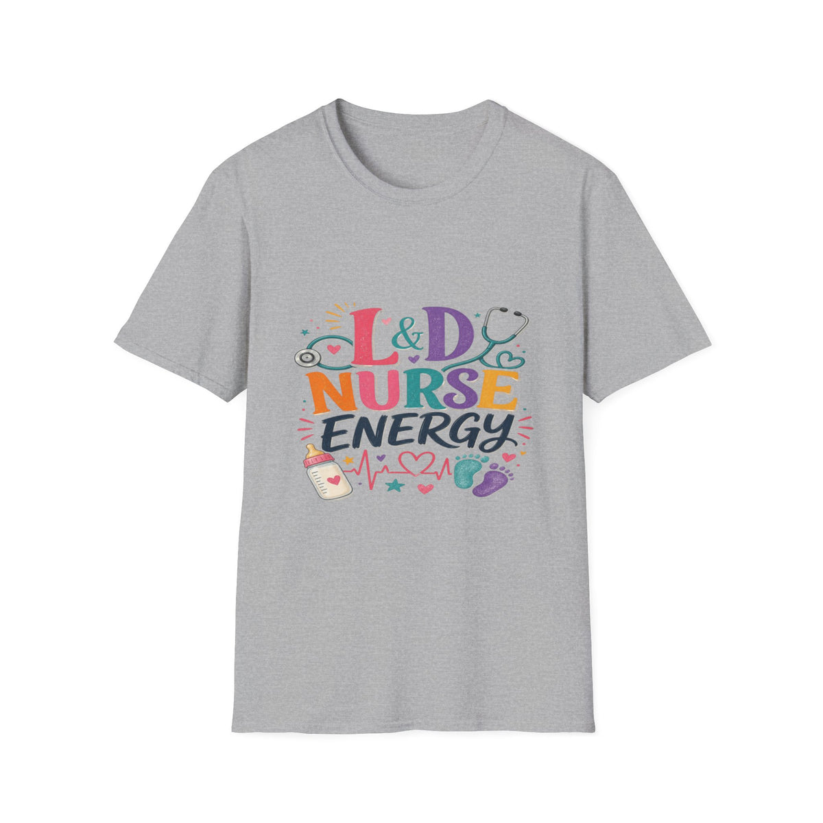 L&D Nurse Energy Trendy T-Shirt Design with Vibrant Elements- Graphic Tees