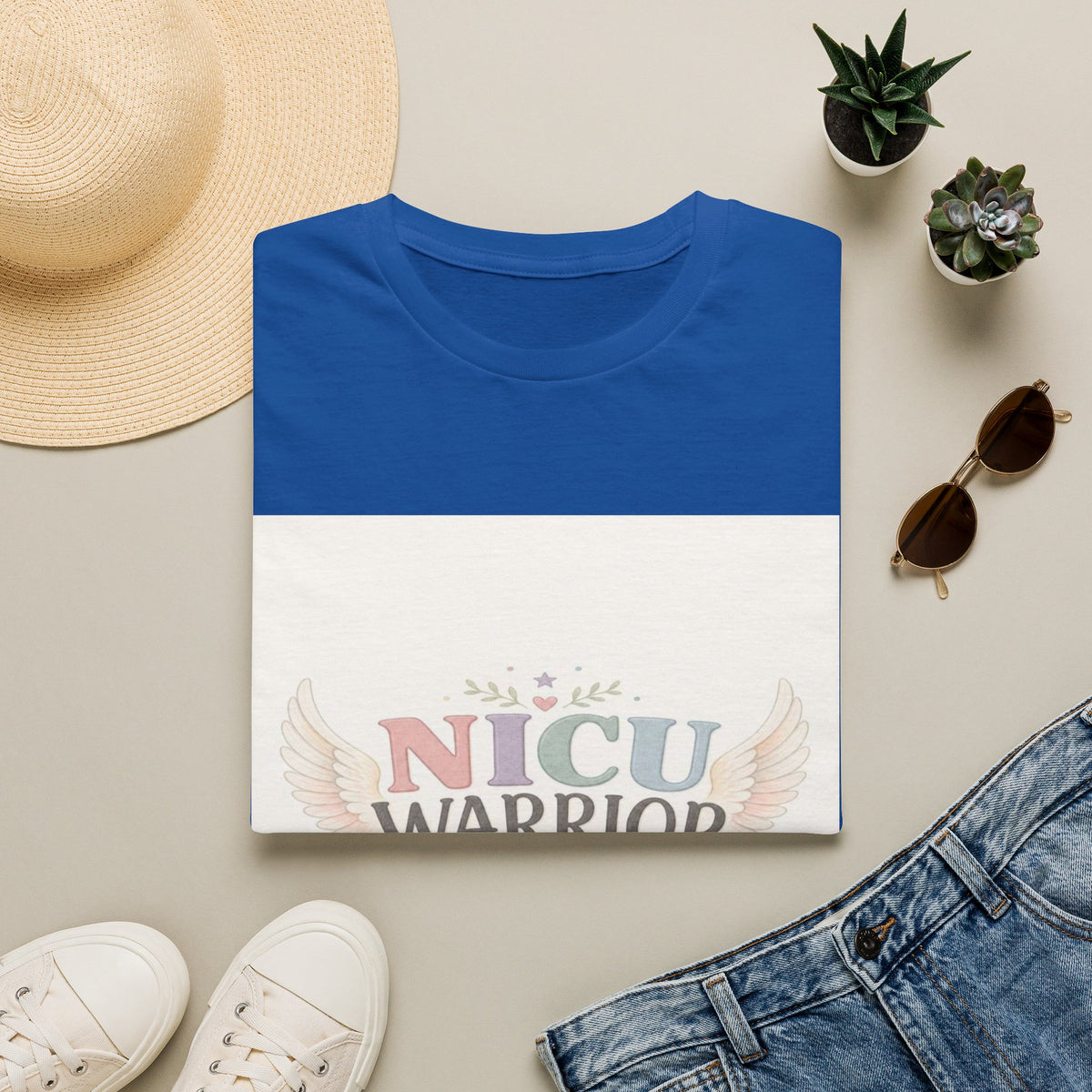 NICU Warrior Design With Baby Footprint And Angel Wings- Graphic Tees