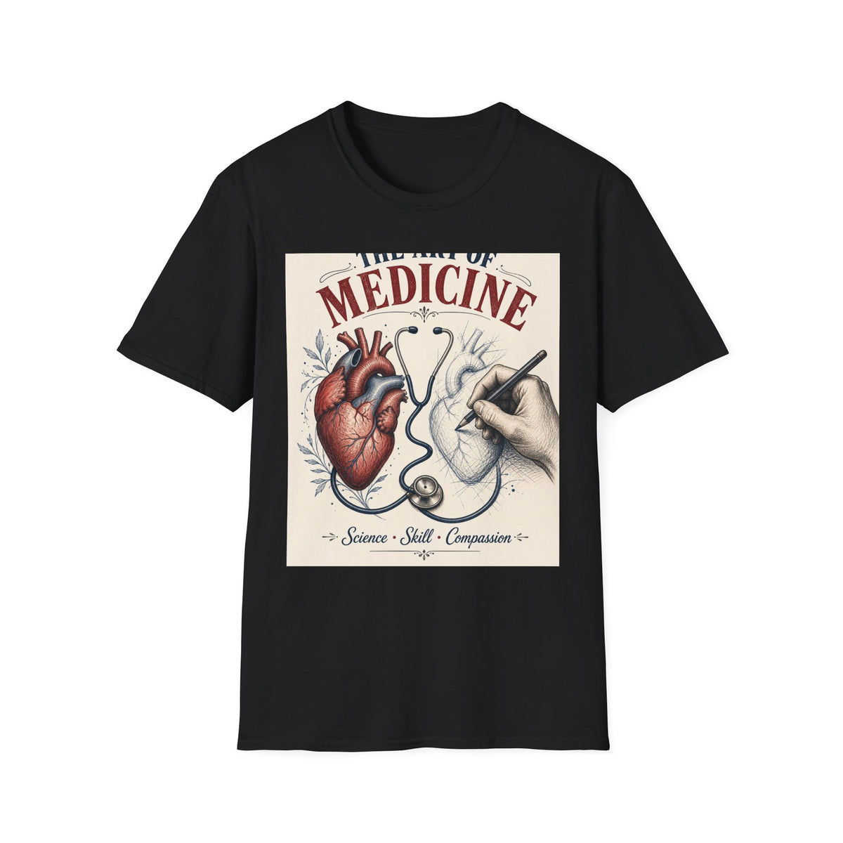 T Shirt Design Featuring Anatomical Heart And Sketching Hand